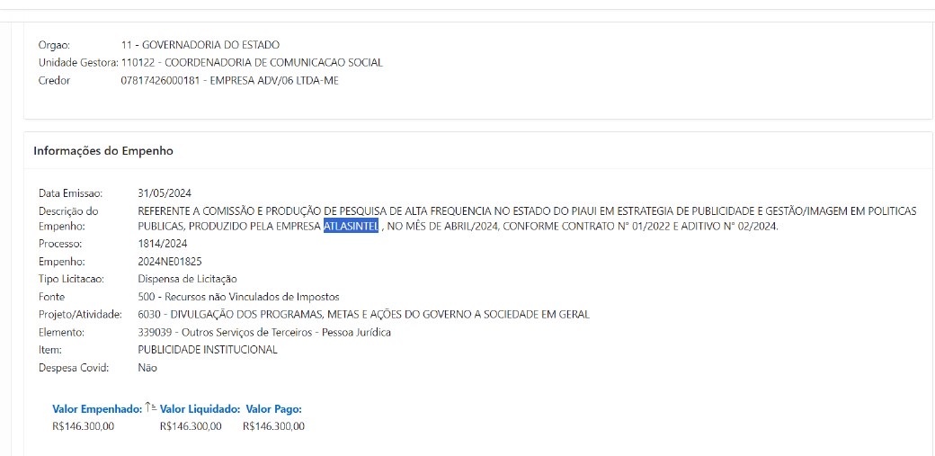 Informações do empenho