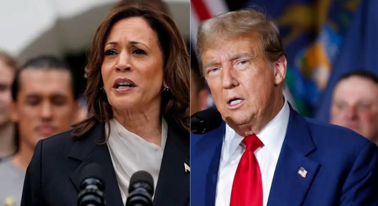 Kamala Harris aparece na frente de Trump em nova pesquisa eleitoral