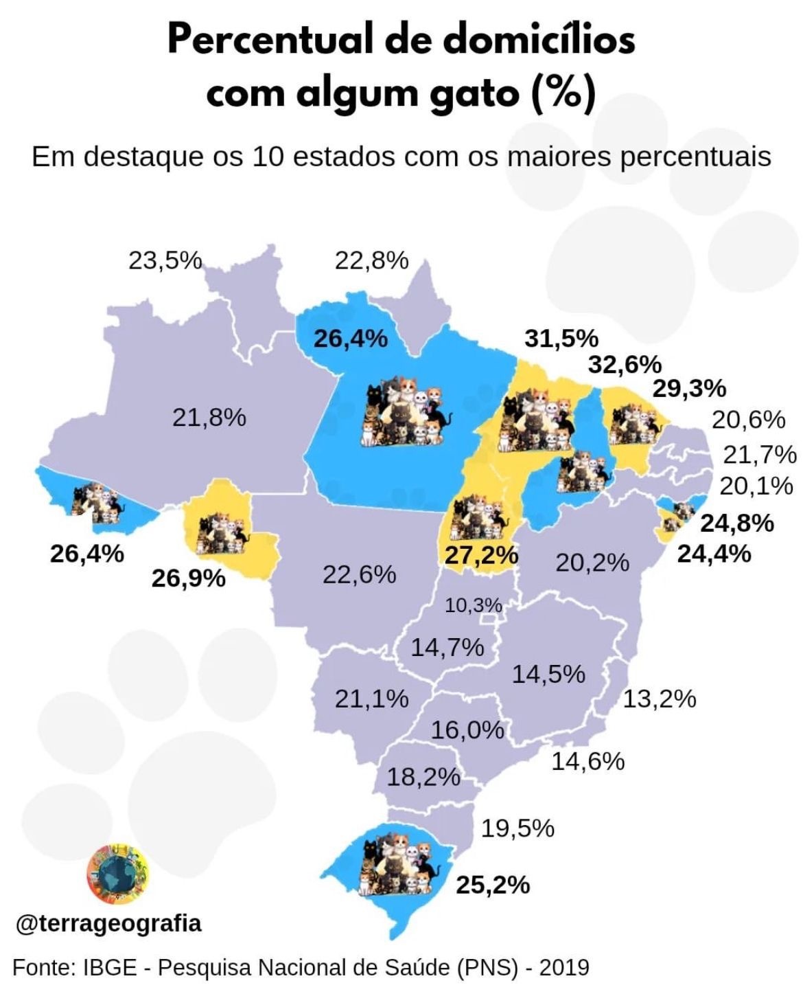 Mapa de gatos pelo Brasil