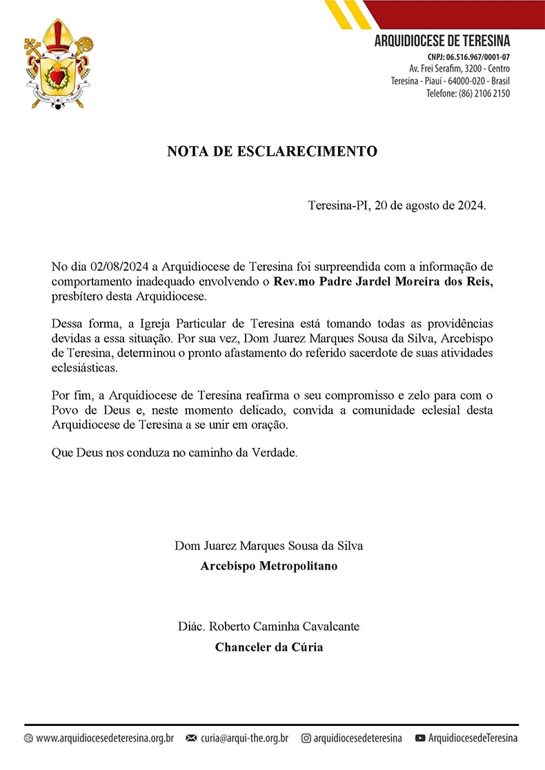 Nota da Arquidiocese
