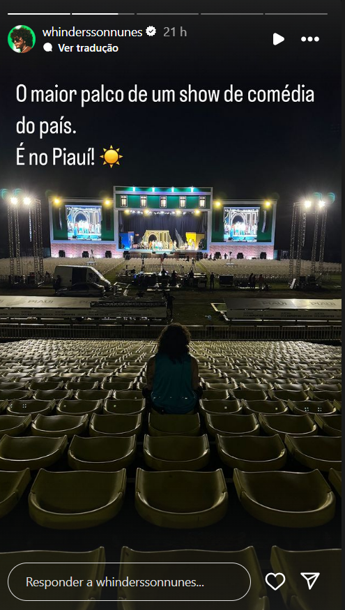 "O maior palco de um show de comédia do País. É no Piauí" disse Whindersson.