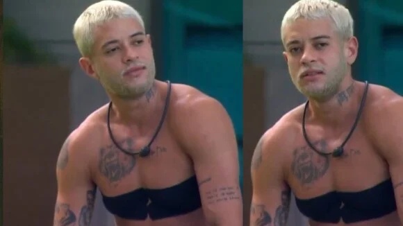 Primeiro homem trans em um reality da TV Globo, Nick utiliza fitas no peito como parte de sua jornada de transição e representatividade.