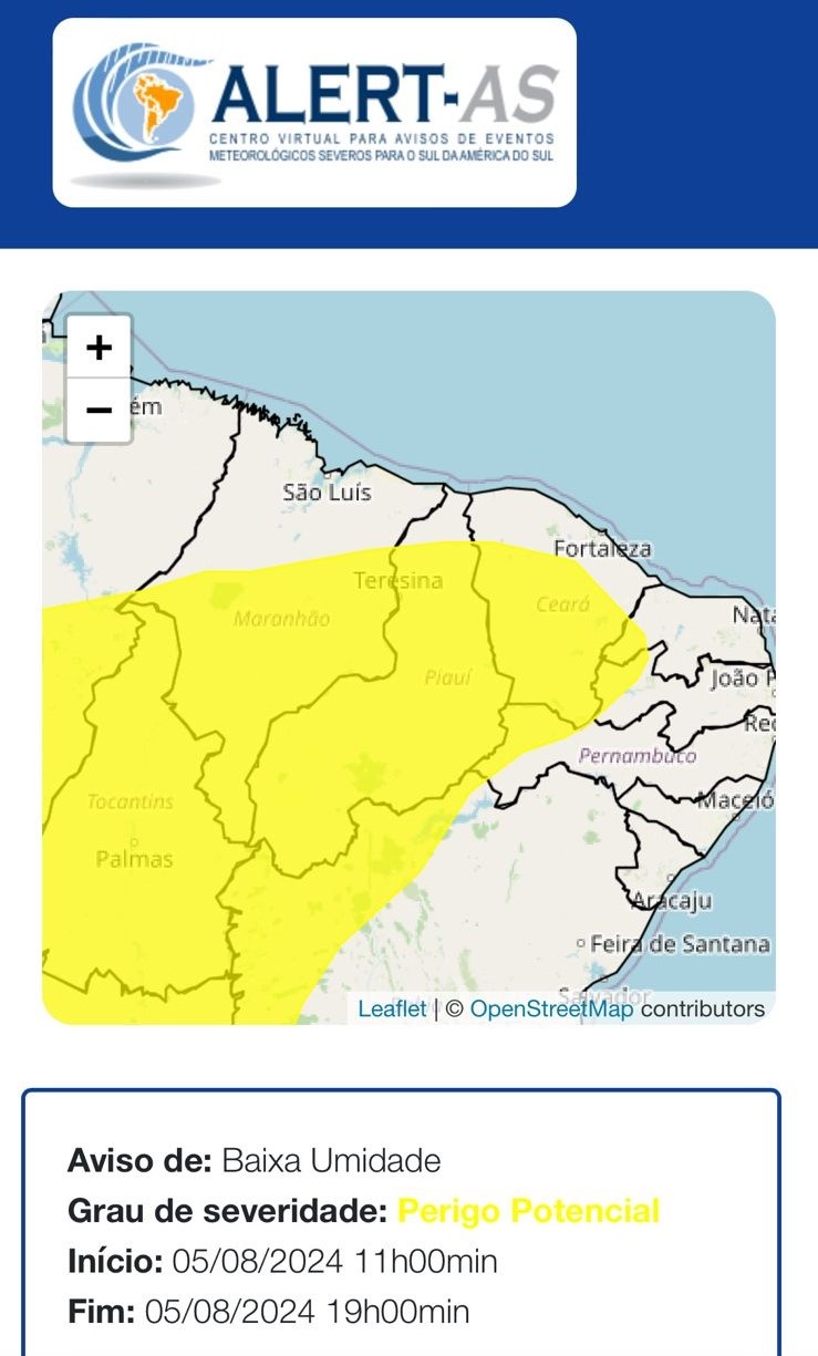 Tarde no Piauí vai ser de baixa umidade em quase todo o estado.