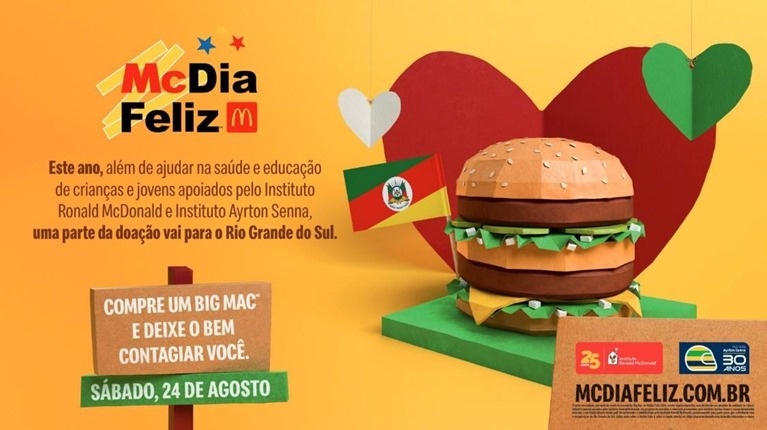 Toda a renda dos sanduíches Big Mac será destinada a projetos de saúde e educação para crianças e jovens.