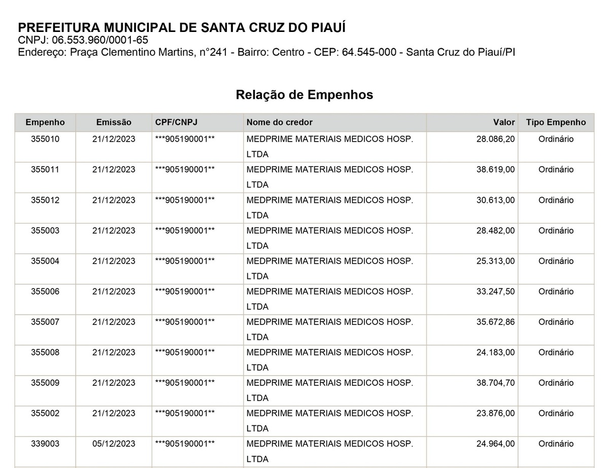10 EMPENHOS SOMENTE NO DIA 21/12/2023