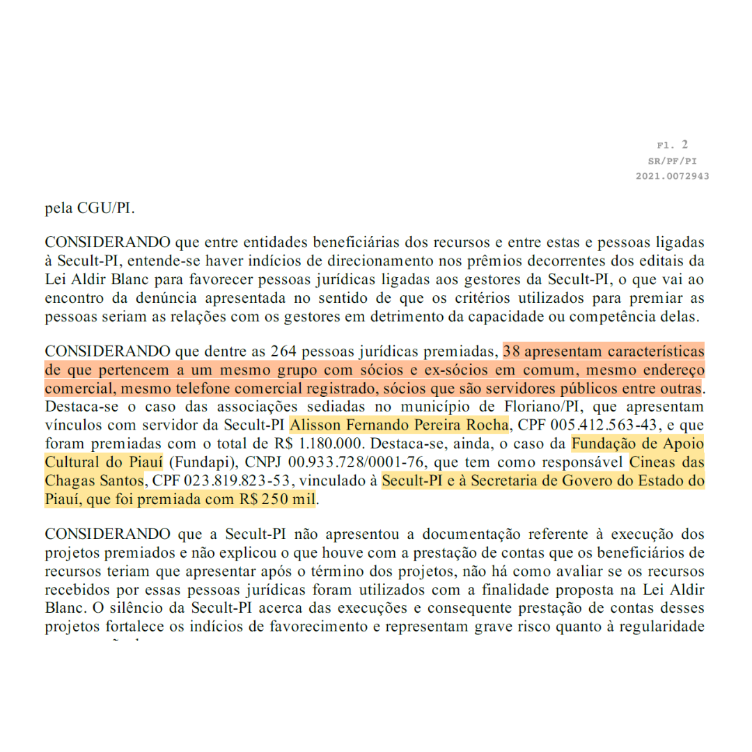 Entre os 264 premiados, 38 levantam grave suspeita