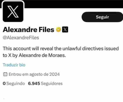 "Esta conta revelará as diretivas ilegais emitidas ao X por Alexandre de Moraes."