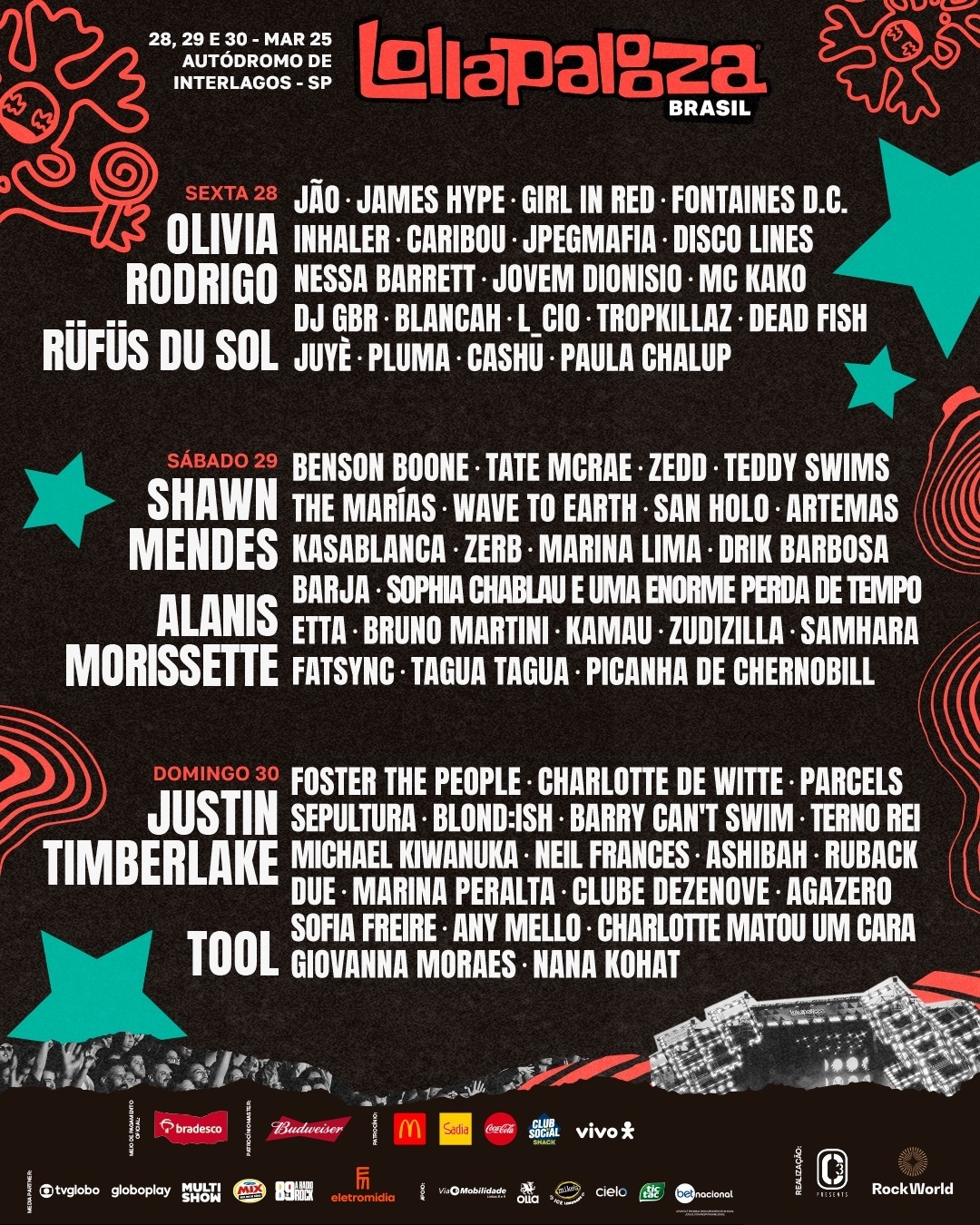 Line-up por dia.