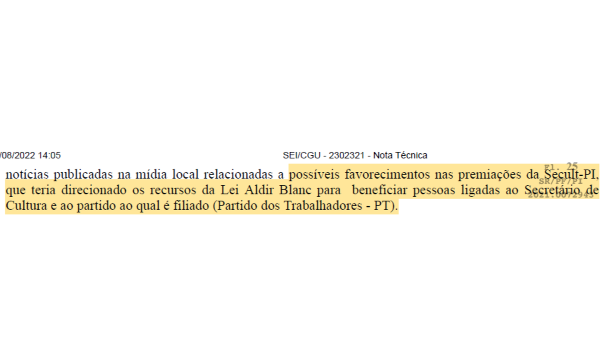 PF apontou favorecimento de pessoas ligadas a SECULT e ao PT