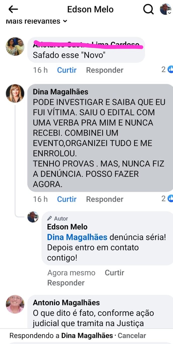 Print de conversa de Dina com o vereador Édson Melo