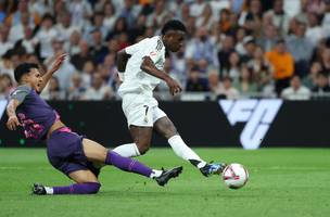 Vini Jr marcou um gol e deu uma assistência na goleada do Real Madrid contra o Espanyol (Foto: Thomas Coex / AFP)