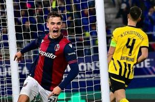 Bologna venceu pela primeira vez na Champions League nesta terça-feira (21)• Reprodução/@bolognafc1909 (Foto: • Reprodução/@bolognafc1909)
