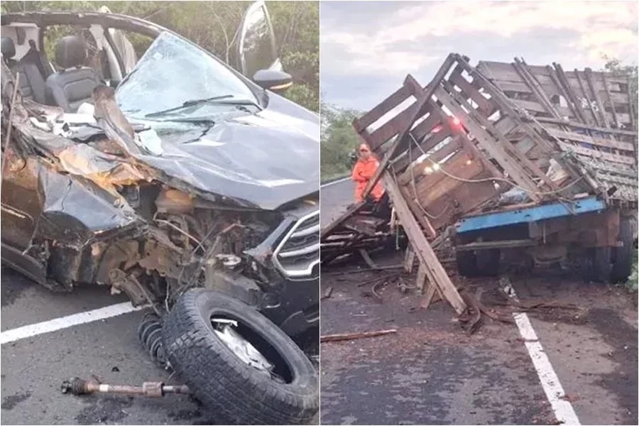 Carro colide com caminhão na rodovia PI-143 e deixa duas pessoas mortas e uma ferida