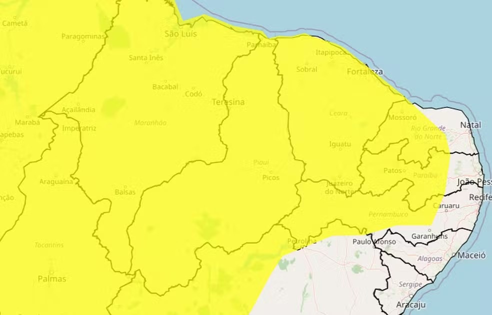 Mapa de áreas sob alerta
