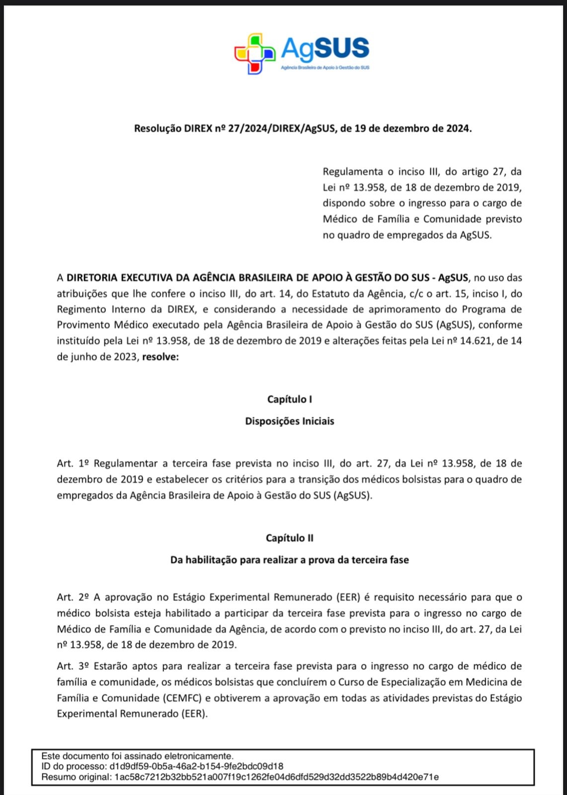 Medidas da AgSus com mudança do programa
