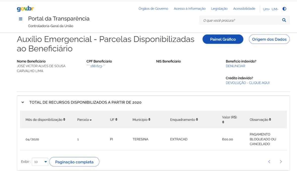 Nome de José Lima, junto a Transparência