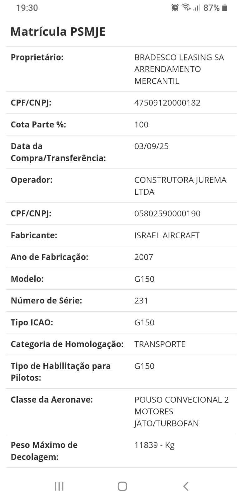 Aqui os dados da compra da aerovane. Para poucos afortunados