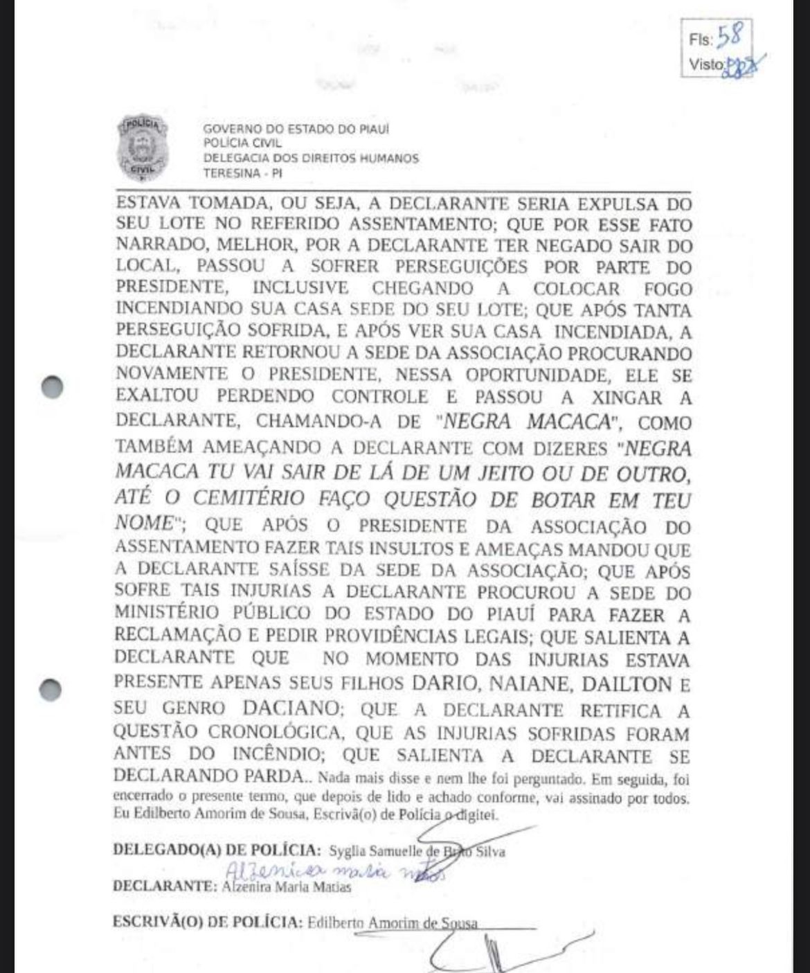 Declaração das vítimas