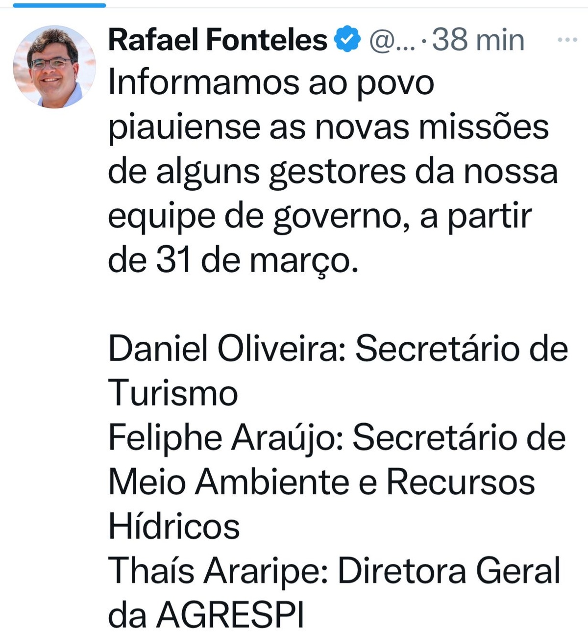Governador muda secretariado