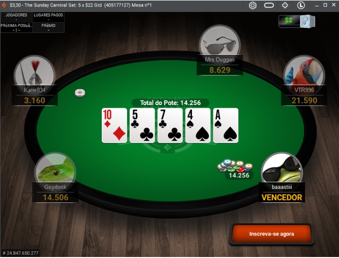 Mesa de torneios do partypoker, totalmente em português