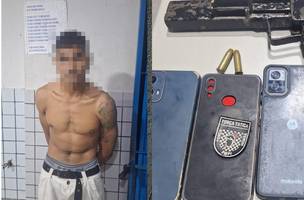 Aparelhos celulares e arma de fabricação caseira forma apreendidos com o suspeito (Foto: Divulgação/SSP-PI)