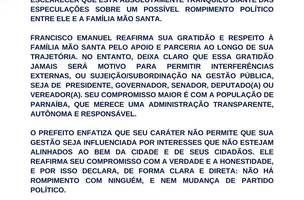 Nota de prefeito Francisco Emanuel (Foto: Reprodução/Redes Sociais)