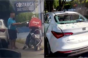Conflito entre taxista e entregadores resultou em veículo danificado. (Foto: Reprodução)