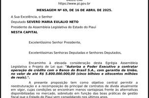 Governo pede novo empréstimo a ALEPI (Foto: Reprodução/Governo do Estado do Piauí)