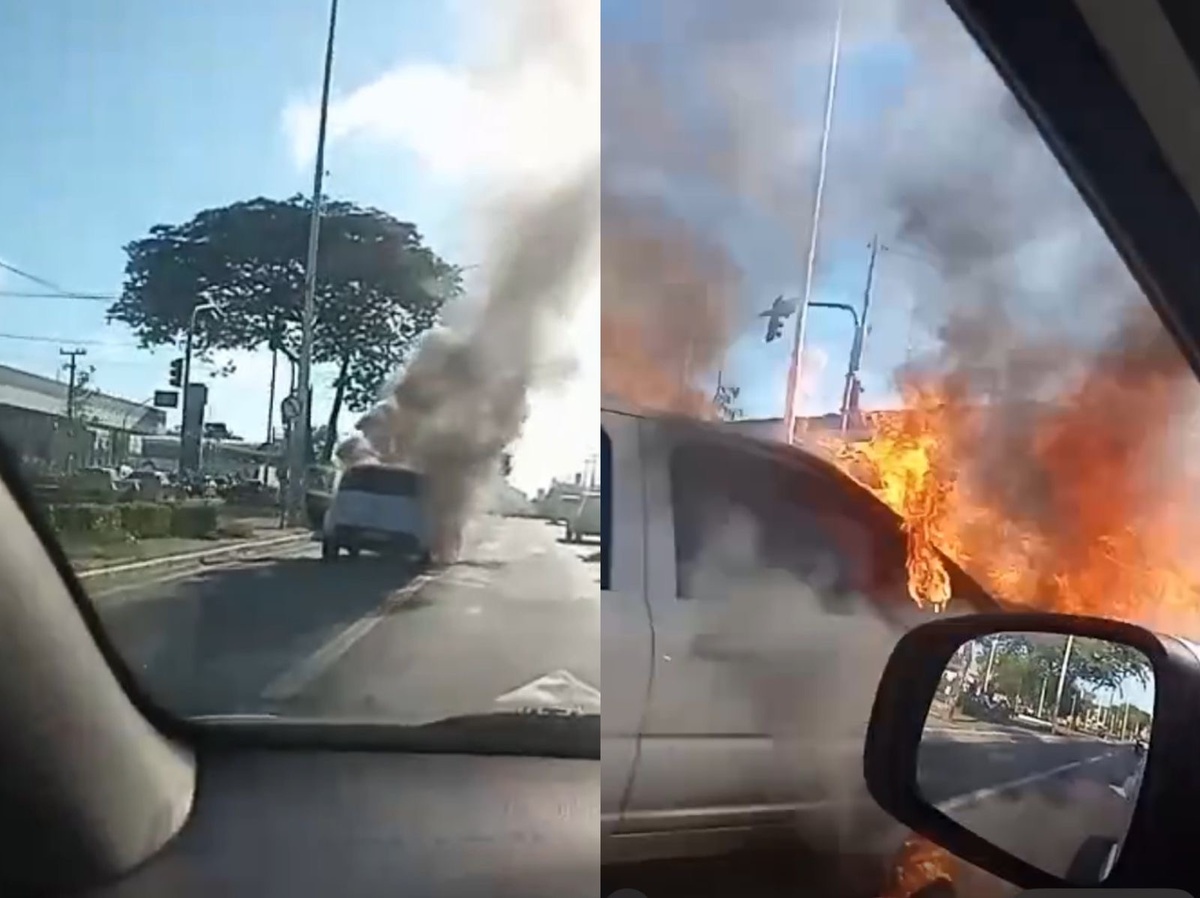 Incêndio deixa veículo destruído na Avenida Frei Serafim em Teresina
