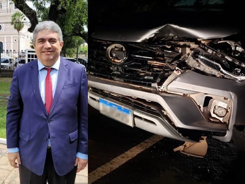 Secretário de Saúde, Antônio Luiz, e o estado que ficou o veículo
