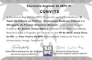 UFPI sedia conferência da SBPC-PI "O papel da ciência na política" no dia 29 de abril (Foto: Divulgação / UFPI)