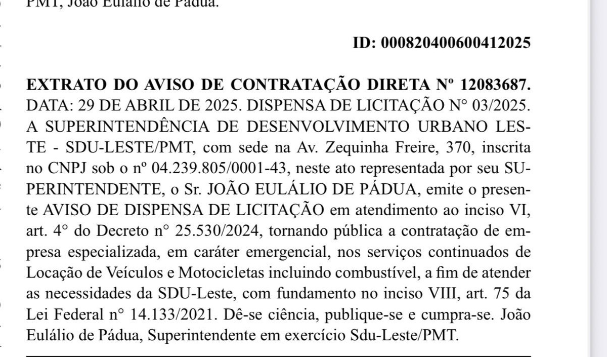 Extrato de aviso de contratação direta