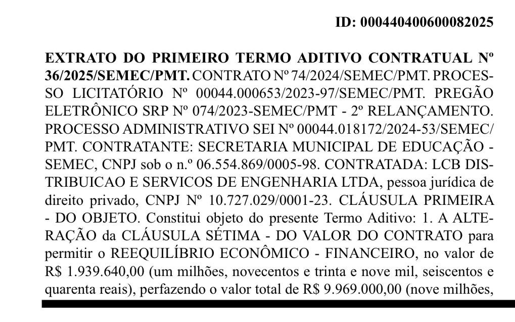 Extrato de termo aditivo de contrato