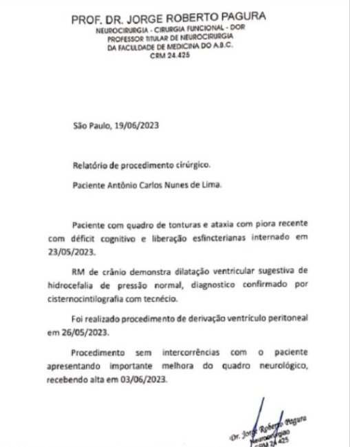Laudo do Doutor Jorge Roberto Pagura, que formaliza o déficit cognitivo do Coronel Nunes
