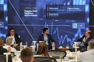 Murilo Hidalgo, presidente da Paraná Pesquisas, Paulo Gama, analista político da XP e Pedro Jobim, economista-chefe da Legacy Capital participam de painel do XP Macro Insights, nesta quarta (28) (Foto: Divulgação / InfoMoney)