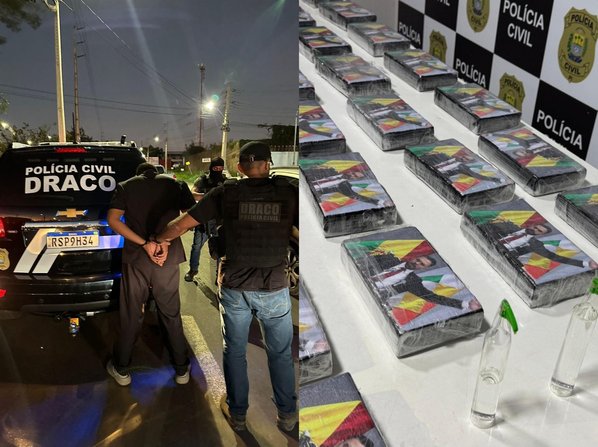 O suspeito foi preso em flagrante e conduzido à Central de Flagrantes junto com o material ilícito