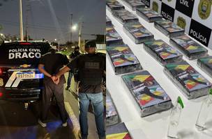 O suspeito foi preso em flagrante e conduzido à Central de Flagrantes junto com o material ilícito (Foto: Divulgação/SSP-PI)