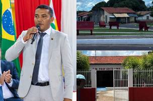 Prefeito de Porto do Piauí, Aluízio Vaz (PT), pintou prédios públicos e bancos de praças da cor vermelha (Foto: Reprodução)