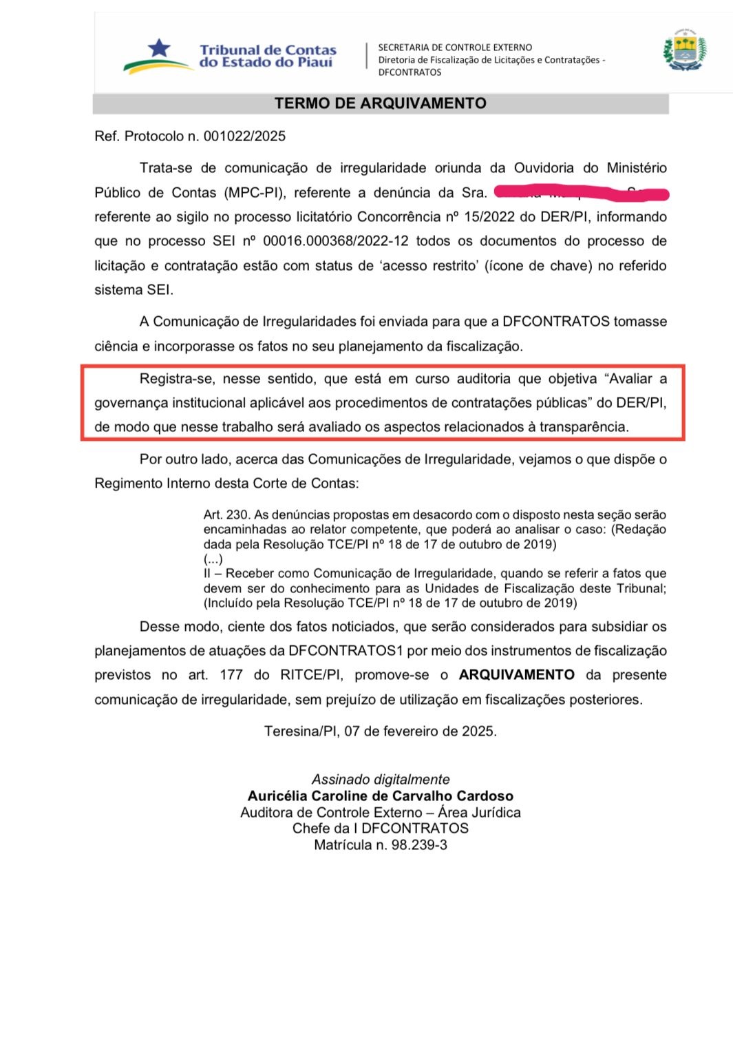 Termo de Arquivamento