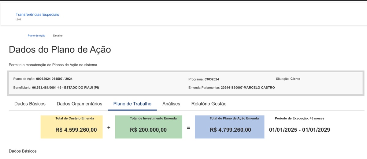 Emenda do senador do Piauí foi de quase R$ 5 milhões