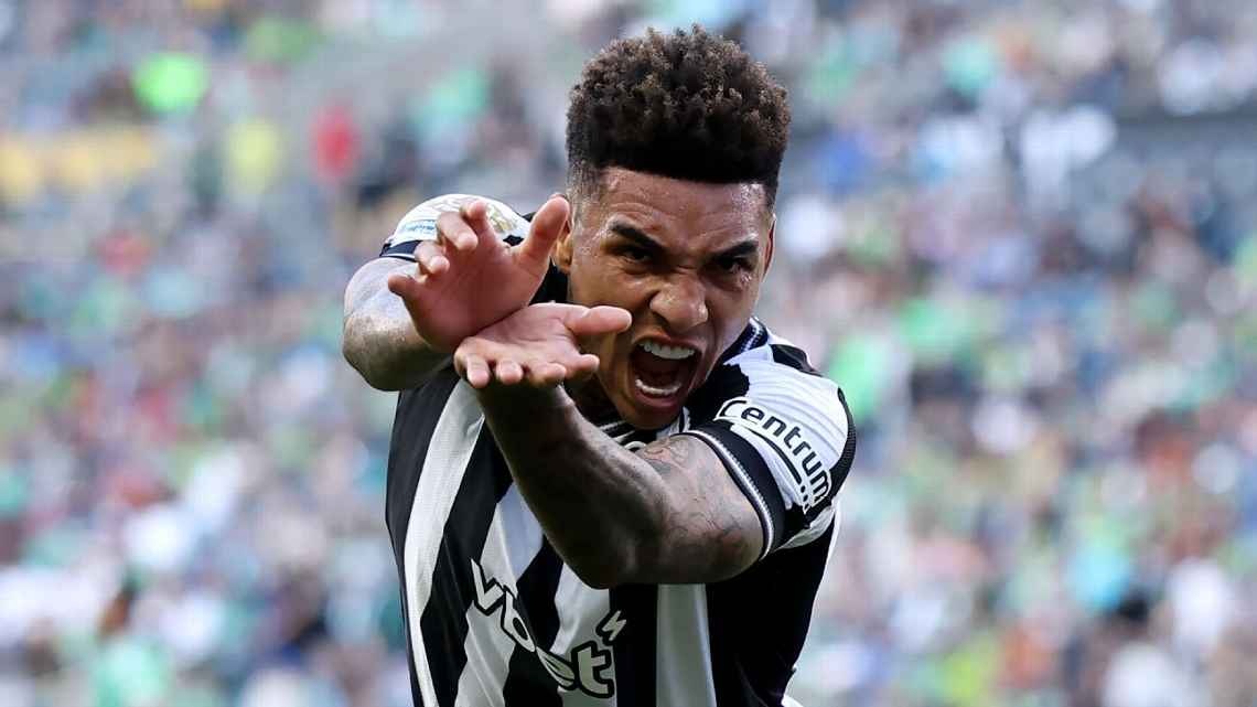 Igor Jesus comemora o gol pelo Botafogo com o 'kamehameha'