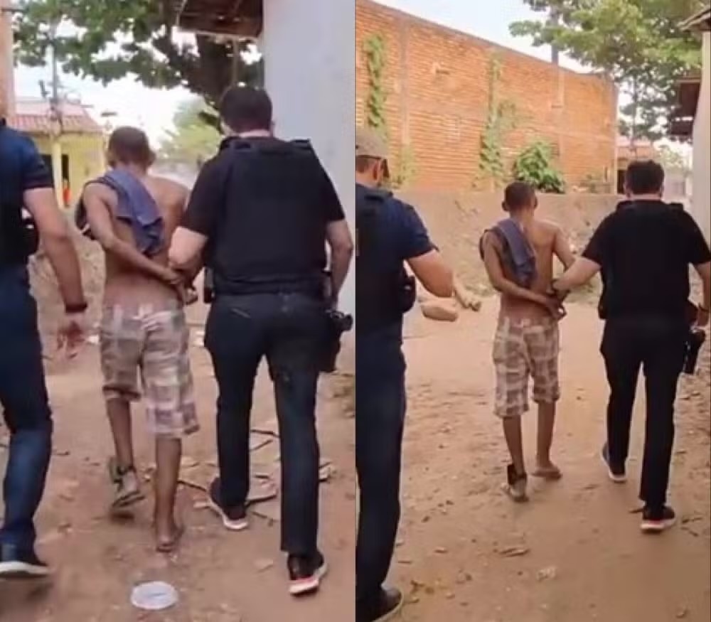 O suspeito sendo preso