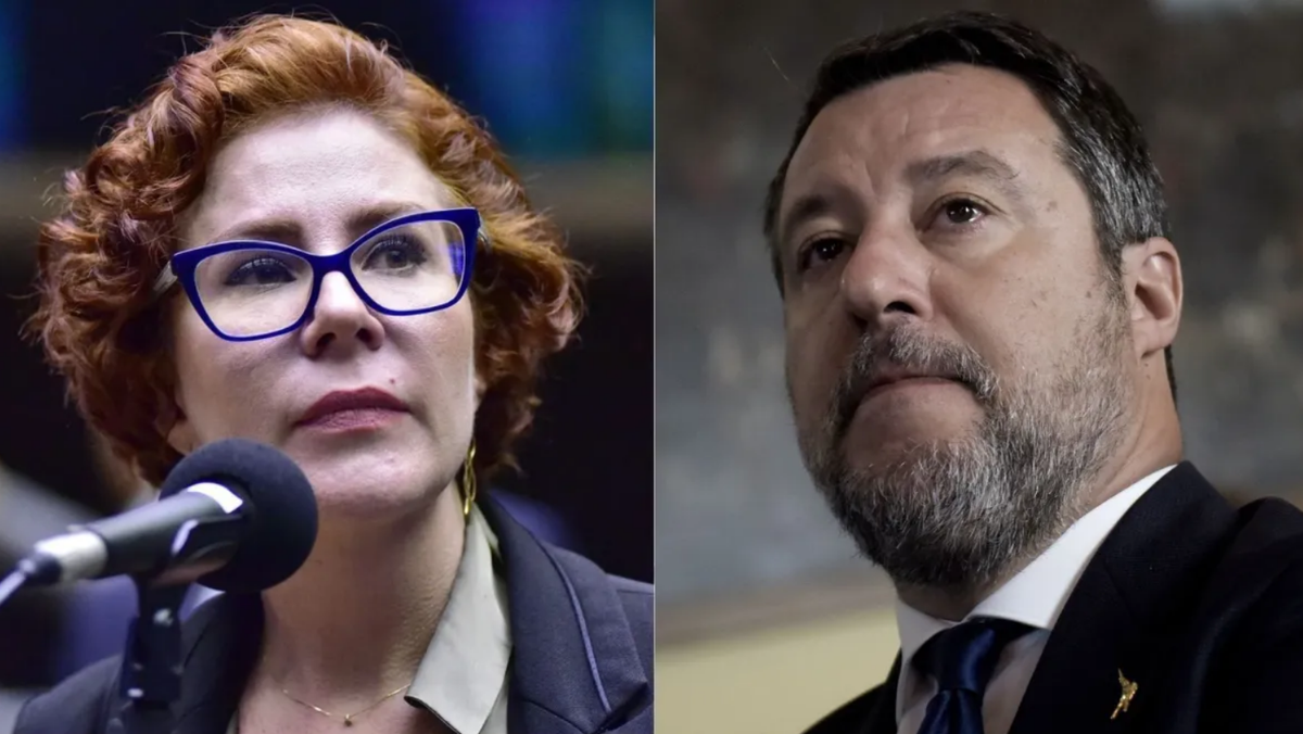 A deputada federal licenciada Carla Zambelli (PL-SP) e o vice-premiê da Itália, Matteo Salvini