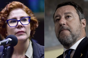 A deputada federal licenciada Carla Zambelli (PL-SP) e o vice-premiê da Itália, Matteo Salvini (Foto: Câmara dos Deputados)