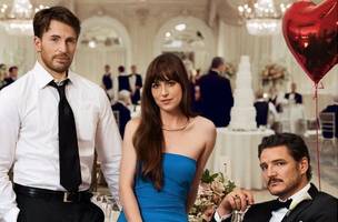 Chris Evans, Dakota Johnson e Pedro Pascal em "Materialists" (Foto: Divulgação/A24)