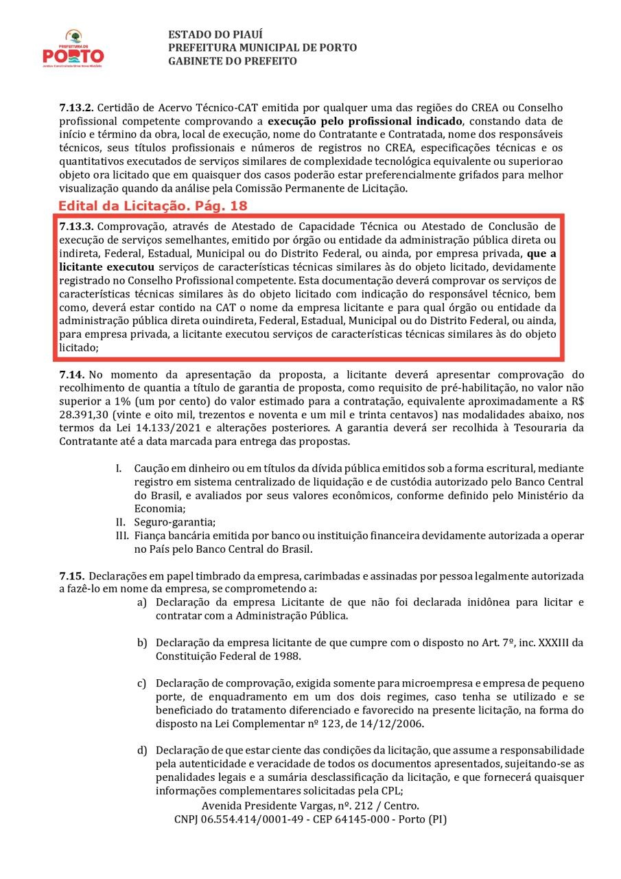 Contrato de Porto que exigia histótico de atuação
