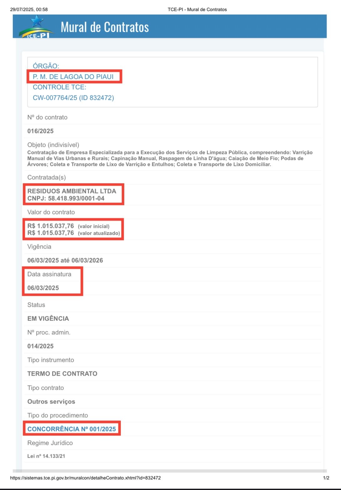 Contrato firmado em feveiro deste ano