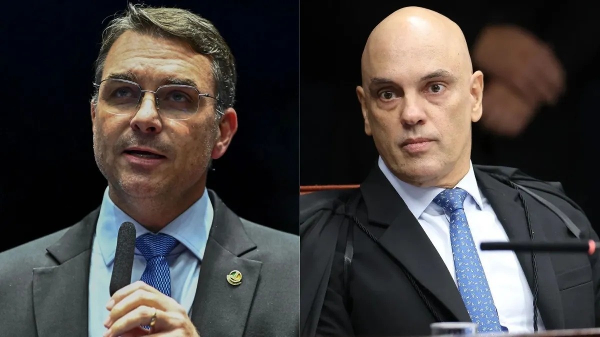 Da direita pra a esquerda: O senador Flávio Bolsonaro (PL-RJ) e o ministro Alexandre de Moraes do STF