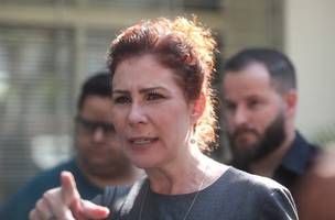 Deputada federal Carla Zambelli (PL-SP) durante uma coletiva de imprensa na sede de seu partido no bairro de Moema, na zona sul da cidade de São Paulo (Foto: Felipe Rau/Estadão Conteúdo)