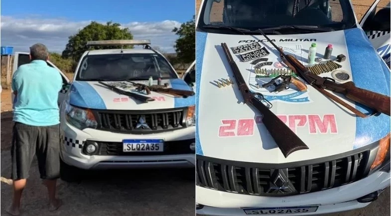O suspeito foi preso e as armas foram apreendidas